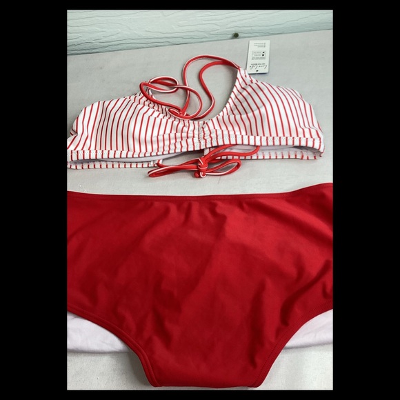 Red and White Striped Women's Swimwear.11 - Picture 3 of 4
